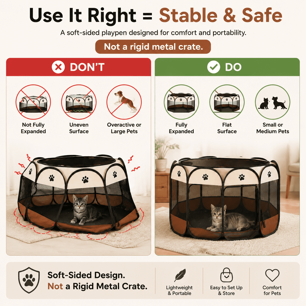Portable Pet Playpen, Puppy/Cat Playpen Foldable Pet Exercise Pen Tents Dog Kennel for Indoor Outdoor