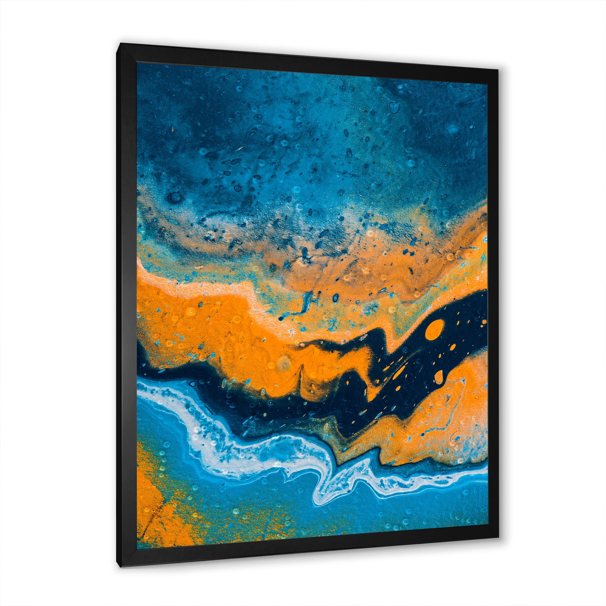 Designart 'Abstract Marble Composition In Orange and Blue IV' Modern Framed Art Print