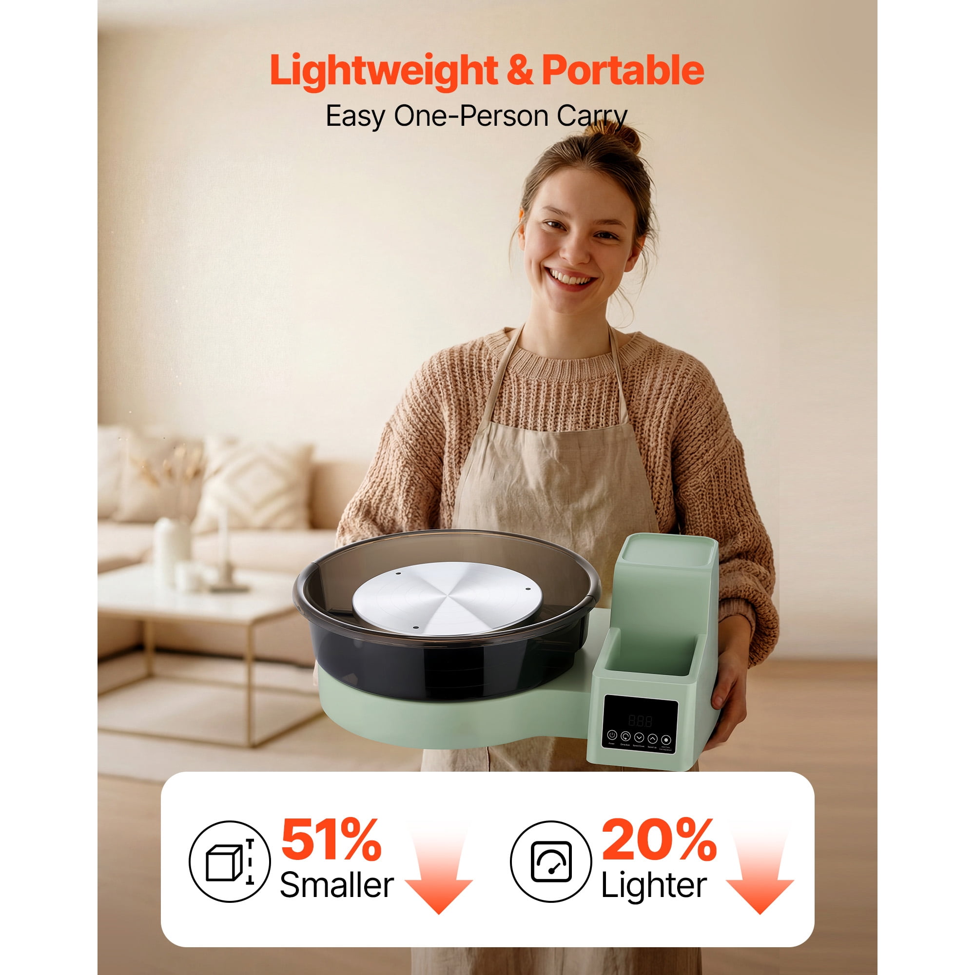 KFFKFF Electric Pottery Wheel for Adults, 14" and 11" Turntables, 450W Tabletop Ceramic Wheel with Foot Pedal, Adjustable Speed 30-300 RPM, Removable Basin, Ideal for Beginners and DIY Clay Projects