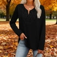 thumbnail image 5 of Lenpel Women's T Shirts Fashion Long Sleeve V Neck Floral Lace Front Solid Color Loose Tunic Tops Soft Casual Tee Blouses(Black,X-Large), 5 of 7