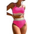 thumbnail image 4 of Spandex Swimsuit Set for Women, Ribbed Contrast High Waisted Tummy Control Bikini 2 Piece, Pink, XXL, 4 of 7