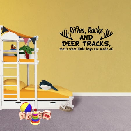 Tracks Hunting Decal (Wall Decal Quote Rifles Racks And Deer Tracks That's What Little Boys Are Made Of Boys Hunting Vinyl Bedroom Home Nursery)