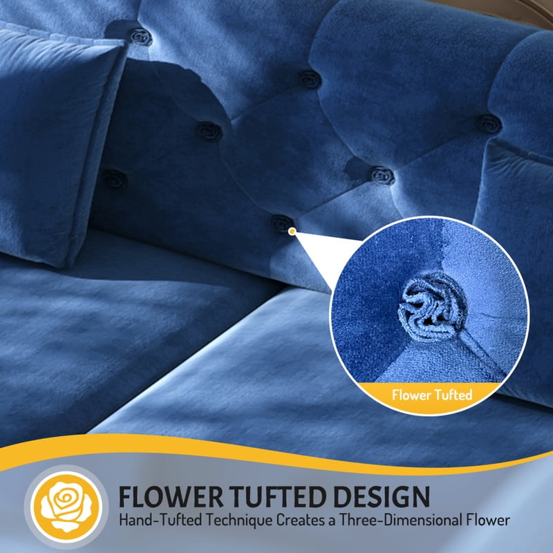 Queen Size Pull Out Sofa Bed, 74.4" 3-in-1 Convertible Chesterfield Sleeper Couch, Oversized Velvet Flower Button Tufted Loveseat Sofa for Living Room Apartment