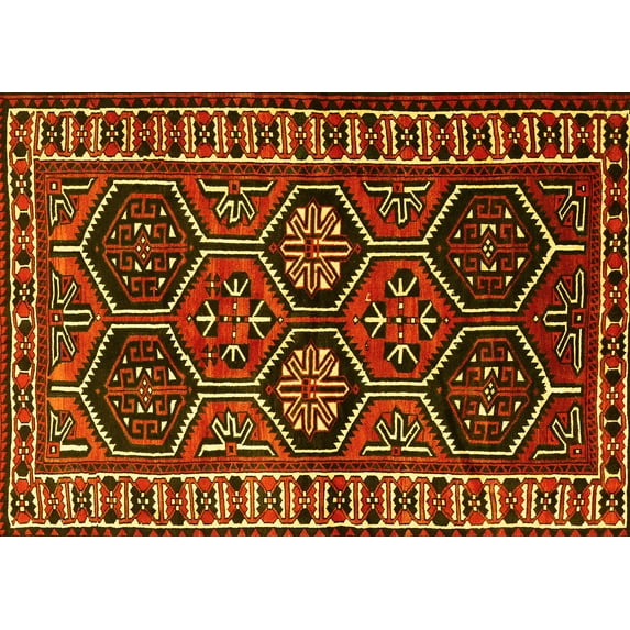 Ahgly Company Machine Washable Indoor Rectangle Persian Yellow Traditional Area Rugs, 2' x 4'