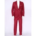 thumbnail image 4 of inlzdz Mens Wedding Evening Party Formal Suit Gentleman One Button Blazer with Long Pants 2Pcs Business Outfit Set Burgundy 4XL, 4 of 10