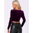 thumbnail image 3 of DARING DIVA Women's Sweetheart Neck Ruched Sleeve Velvet Crop Tops S Purple, 3 of 6