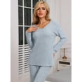 thumbnail image 3 of DARING DIVA Women's Ribbed Knit V Neck Long Sleeve Wide Leg Pants Lounge Set S Blue, 3 of 6