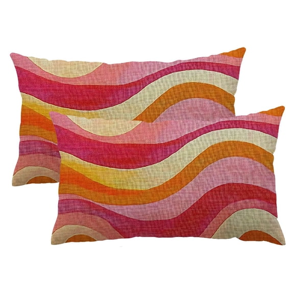PHYHOO 12x20 Pack of 2 Boho Pillow Covers Retro Orange Pink Yellow Colorful Decorative Pillowcase Modern Abstract Aesthetic Linen Lumbar Cushion Case for Sofa Couch Outdoor Decor 12x20inch