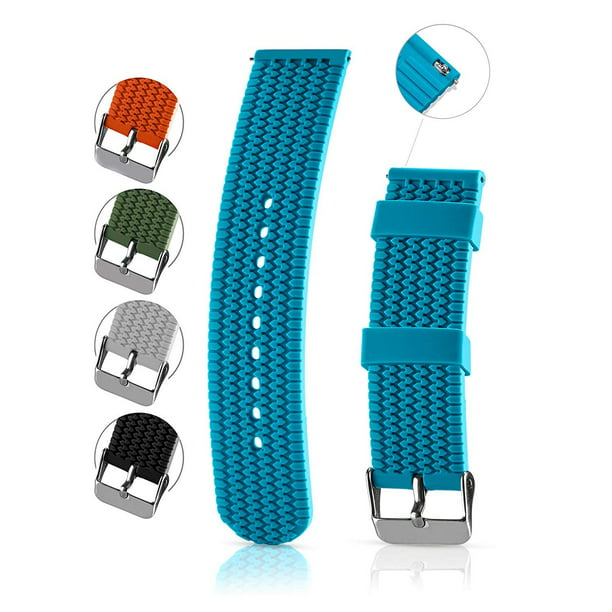 Silicone Replacement Watch Band - Quick Release Soft Rubber Strap -  Waterproof, Textured Tire Pattern (20mm, Blue)