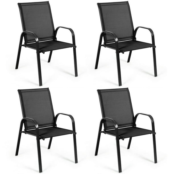 Gymax Set of 4 Patio Chairs Dining Chairs w/ Steel Frame Yard Outdoor