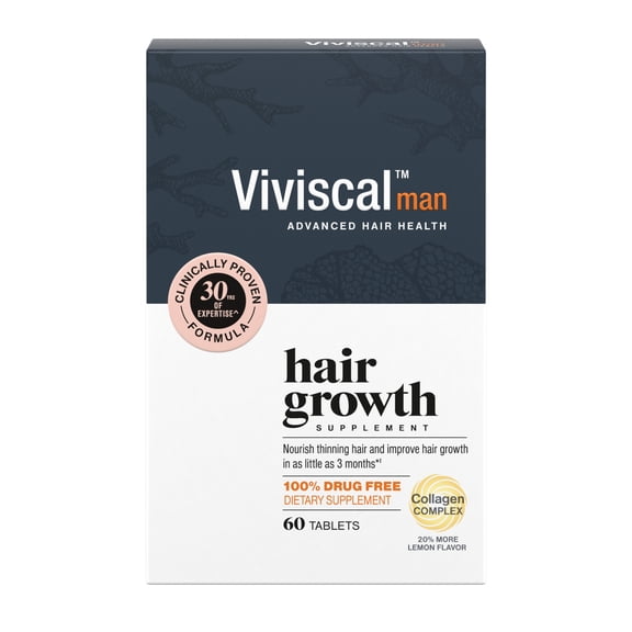 Viviscal Men's Hair Growth Supplements for Thicker Fuller Hair, Clinically Proven Collagen Complex, 60 Tablets 1 Month Supply