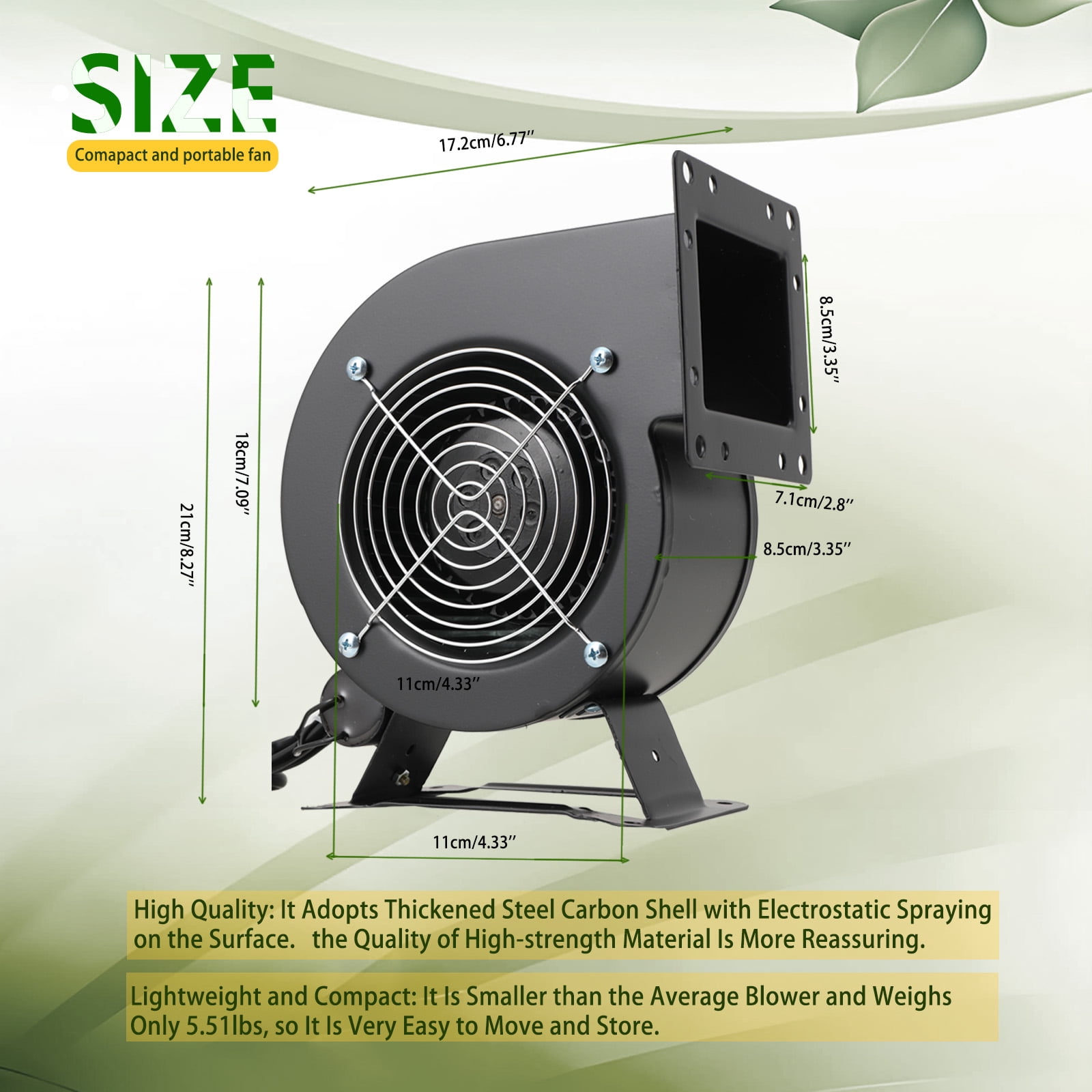 ECUTEE Small Centrifugal Blower Fan Squirrel Cage Fan Wood Boiler Furnace Blower 2600rpm Speed Air Blower for Heat Dissipation Air Purification 120W