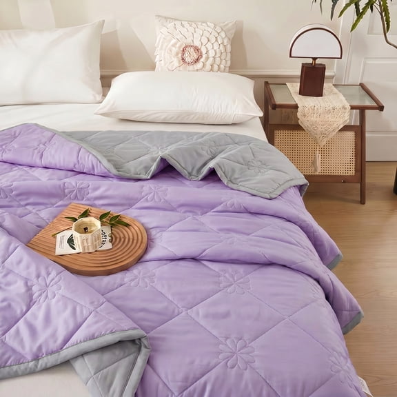1 PC Summer Cooling Blanket, Soft Touch Hypoallergenic Air Conditioning Throw Blanket, Washable Lightweight Quilt for Bedroom Living Room Home Use,Light Purple,Throw,Size:40"×60"