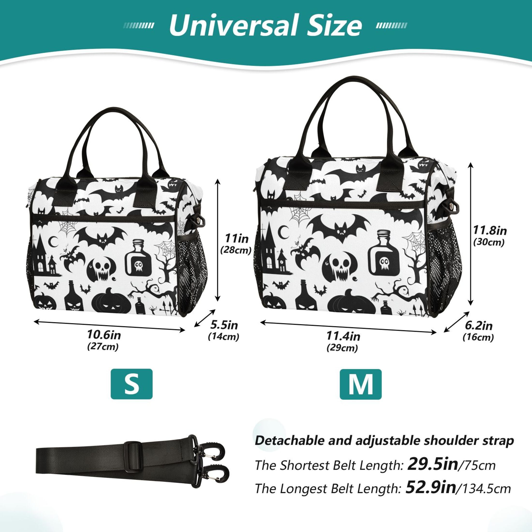 Pumpkins Bats Spiderweb Tree Lunch Bag Insulated Lunch Box Leakproof Reusable Cooler Tote Adjustable Shoulder Strap for Men Women 12L