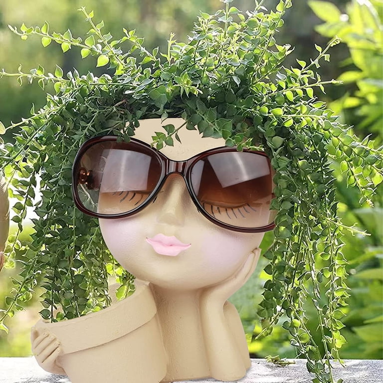 ZeenArt Face Resin Planter, Double Flower Pot in Brown photo 4