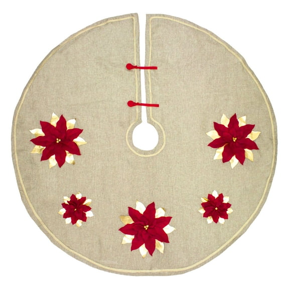 Holiday Unique 3D Poinsettia Christmas Decorative Tree Skirt 53" Round (Gold Red 53" Tree Skirt)