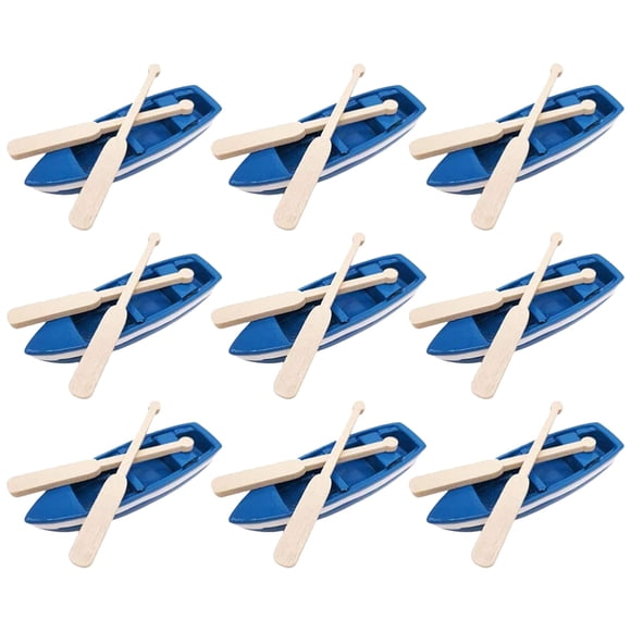 1 Set Mini Boat Decors Creative Micro Landscape Boat Ornaments Beach Miniature Boats with Paddles