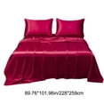 thumbnail image 3 of HCBY Luxury Cooling & Comfortable 4-Piece Silky Satin Sheet Set - Includes 1 Flat Sheet, 1 Fitted Sheet & 2 Pillowcases, Breathable, Lightweight & Wrinkle-Free, 102"x90", Red​, 3 of 6