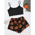 thumbnail image 4 of ZHENHONG Pajamas Sets for Women 2 PC Set Cute Funny Halloween Sleepwear Letter Print Camisole and Pumpkin Graphic Shorts Pajama Sets Halloween Matching Set, 4 of 6
