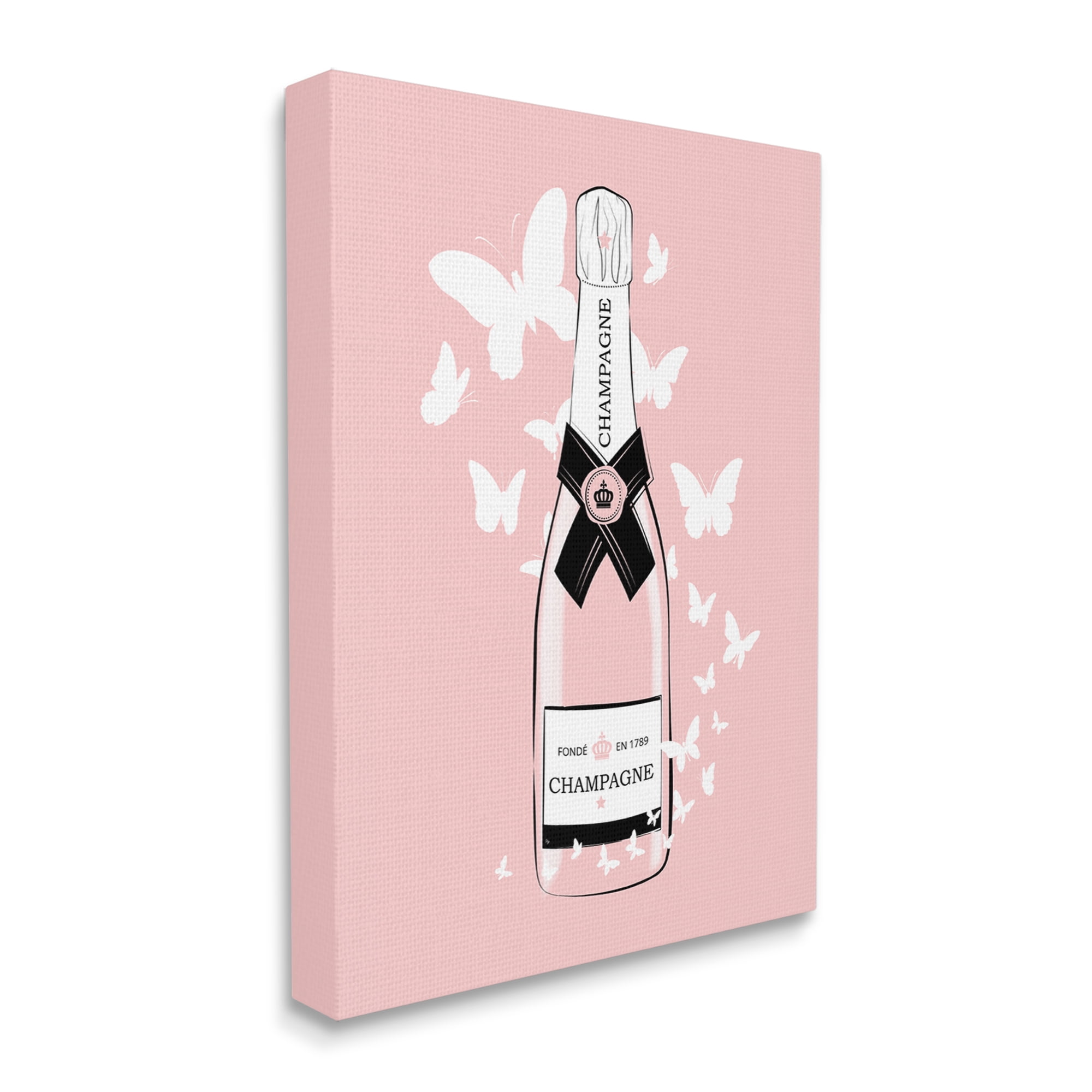 Stupell Industries Pastel Fluttering Butterflies Chic Pink Champagne Bottle Graphic Art Gallery Wrapped Canvas Print Wall Art, Design by Martina Pavlova