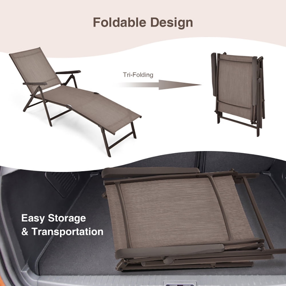 Aimee Lii 2 Pieces Foldable Chaise Lounge Chair with 2-Position Footrest, Patio Loungers, Brown