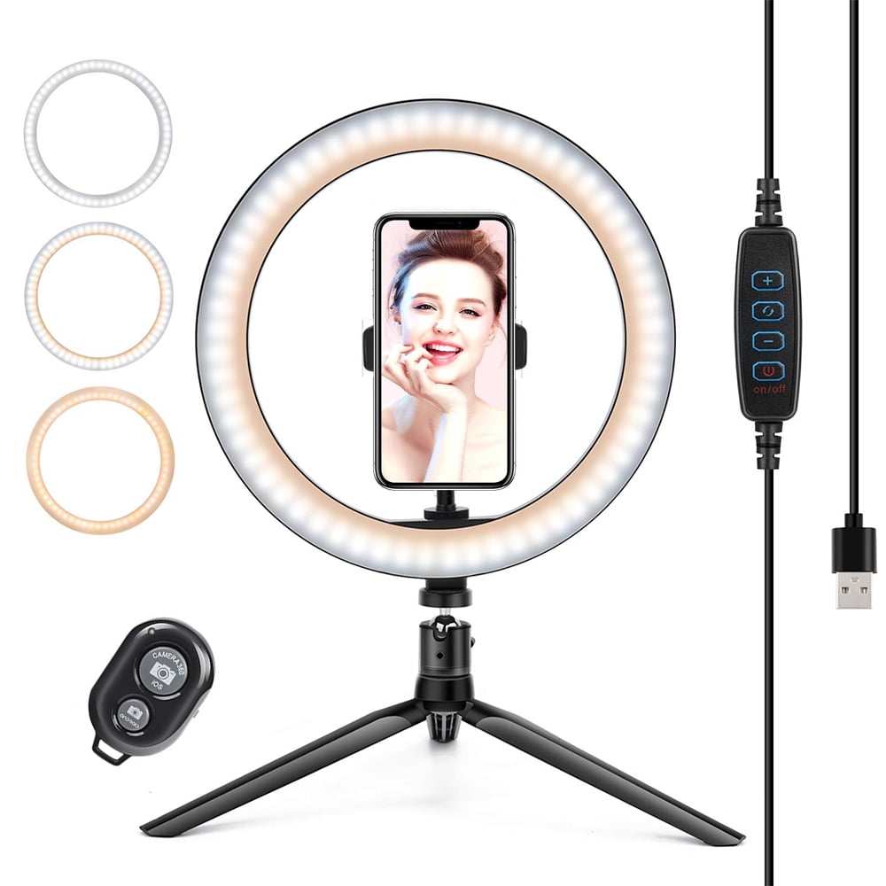 AUPERTO LED Ring Light with Cell Phone Holder , Dimmable Desktop Makeup