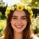 thumbnail image 1 of Corona de flores de Pascua | Accesorio para el cabello con rosas artificiales y hojas verdes | Cinta ajustable | Ideal para fiestas, bodas, festividades, fotografía y uso diario | Rosa vibrante,, 1 of 6