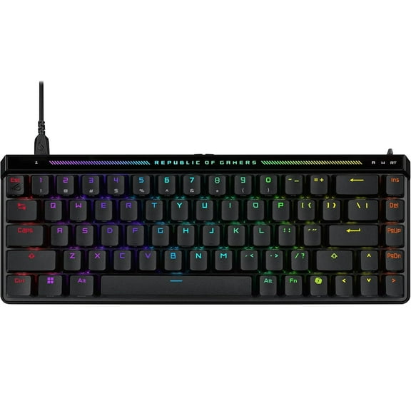 ASUS ROG Falchion Ace HFX 65% compact gaming keyboard, magnetic switches, 8000 Hz polling rate, three-layer dampening foam, silicone gasket mount, interactive touch panel, dual USB-C® ports