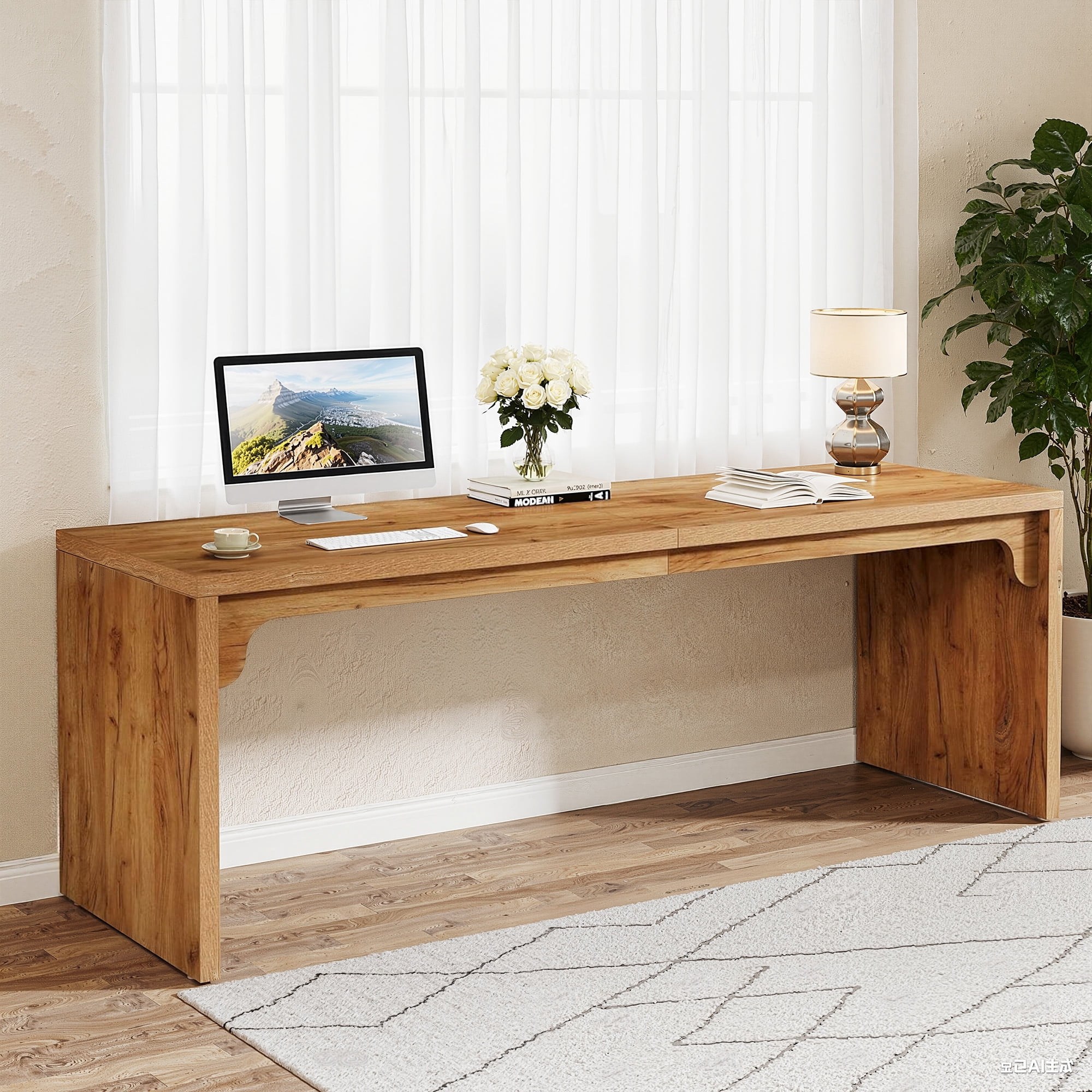 MAYEERTY 79" Long Wooden Desk, Double Person Computer Desk with E1-Level Manufactured Wood & Metal Frame