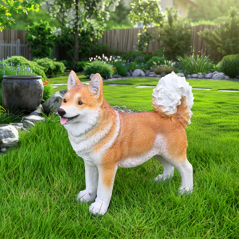 Lifelike Shiba Inu Dog Statue, 14.17"×5.90"×11.81" Resin Figurine for Indoor & Outdoor Garden Decor