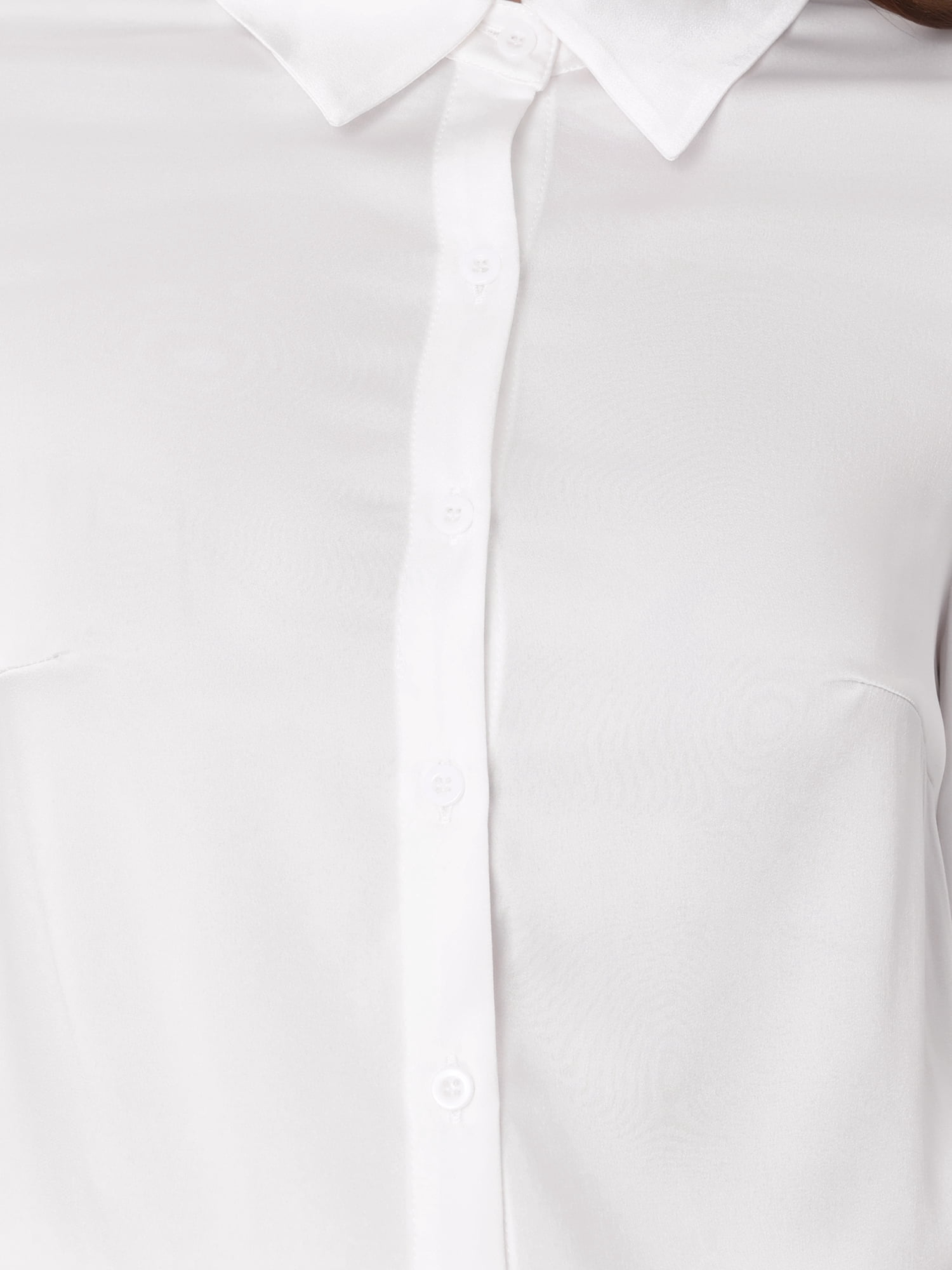 DARING DIVA Women's Point Collar Long Sleeve Office Shirt XS White