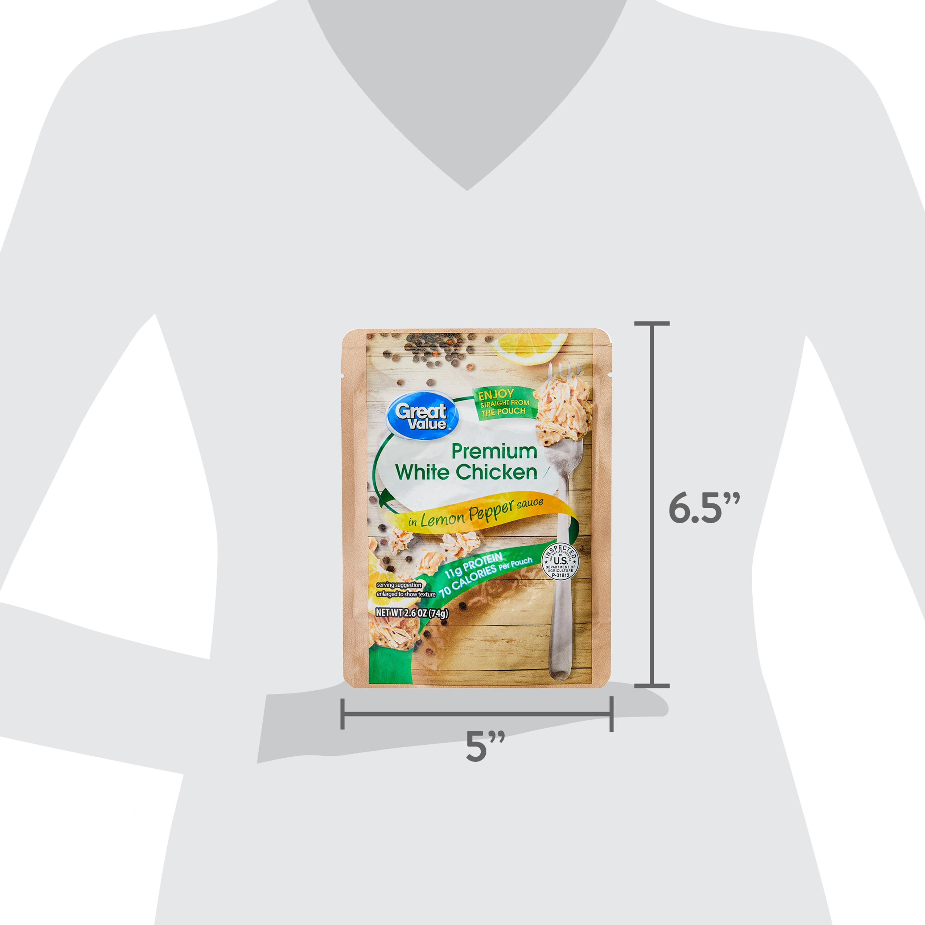 Great Value Premium White Chicken in Lemon Pepper Sauce, 2.6 oz Pouch (Shelf Stable)