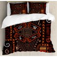 thumbnail image 1 of Primitive Duvet Cover Set Queen Size, Aboriginal Style Patterns Tribal Motifs Objects Collage of Cave Pictures Print, Decorative 3 Piece Bedding Set with 2 Pillow Shams, Black Orange, by Ambesonne, 1 of 3