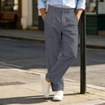 thumbnail image 4 of Jerdar Men's Solid Pleated Dress Pants, Loose Straight Fit Business Casual Long Trousers with Side Pockets, Polyester Cotton Blend Mens Lightweight Pants, 4 of 8
