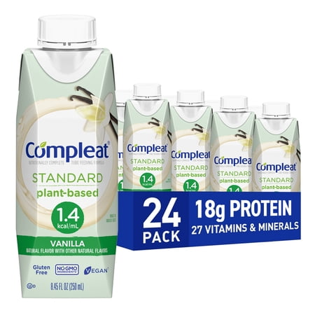 Compleat Standard 1.4mL Vanilla Plant-Based Nutrition Protein Shake for Tube Feeding, Drinking, 8.45 fl oz (Pack of 24)