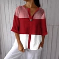 thumbnail image 4 of VEKDONE Womens 3/4 Sleeve Tops Striped Color Block Tunic Tops Summer Button Down V-Neck Blouse Casual Lightweight Comfy Shirts Fashion Clothes Red M, 4 of 5