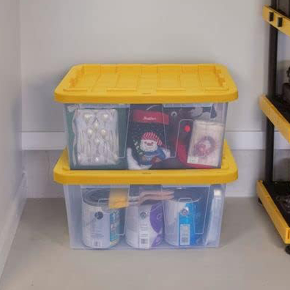 Lidded Storage Bins, 27-Gallon Plastic Containers with Secure Snap Lid ...
