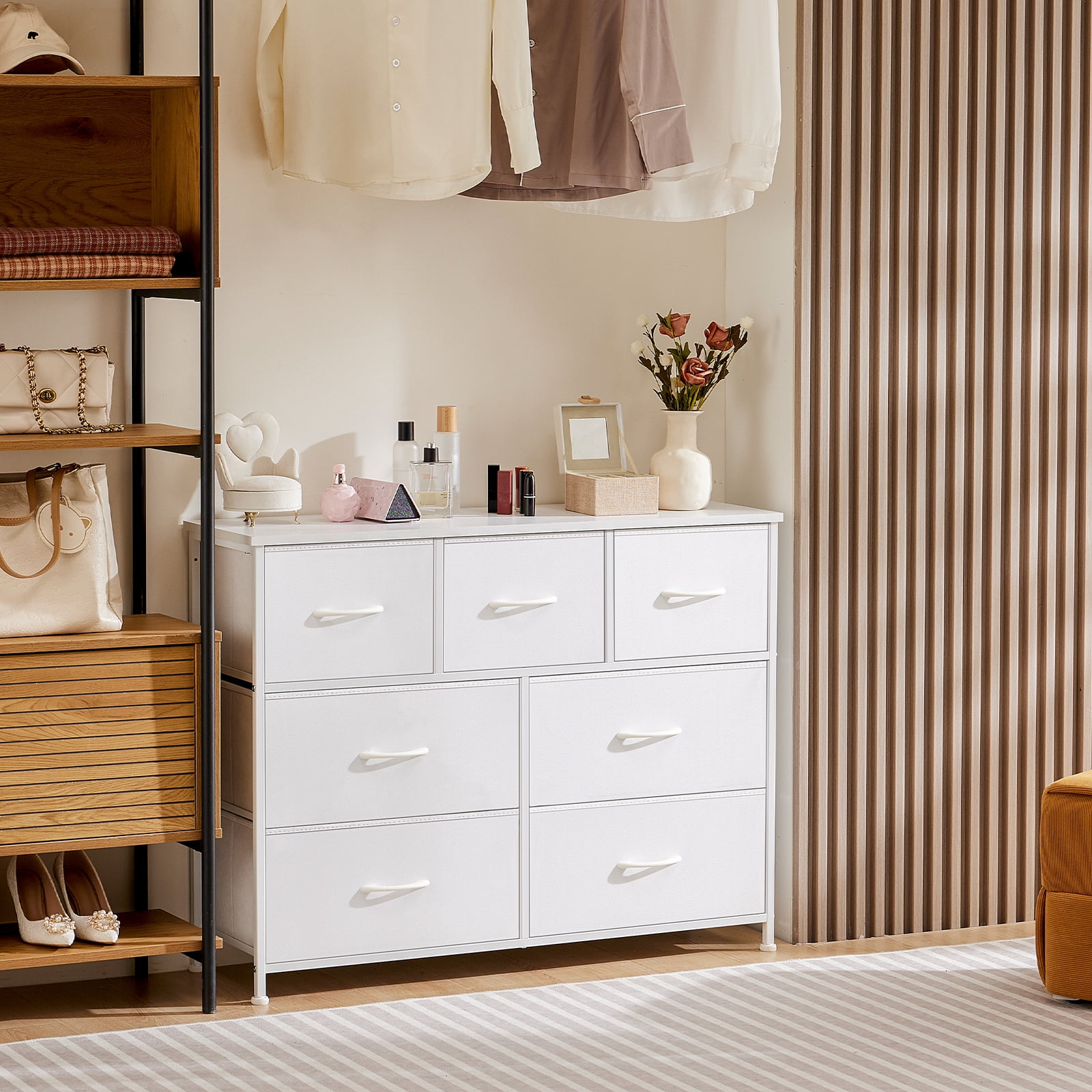CONCETTA 7-Drawer Fabric Dresser Storage Chest for Bedroom, Closet, Storage Furniture for Adults, White