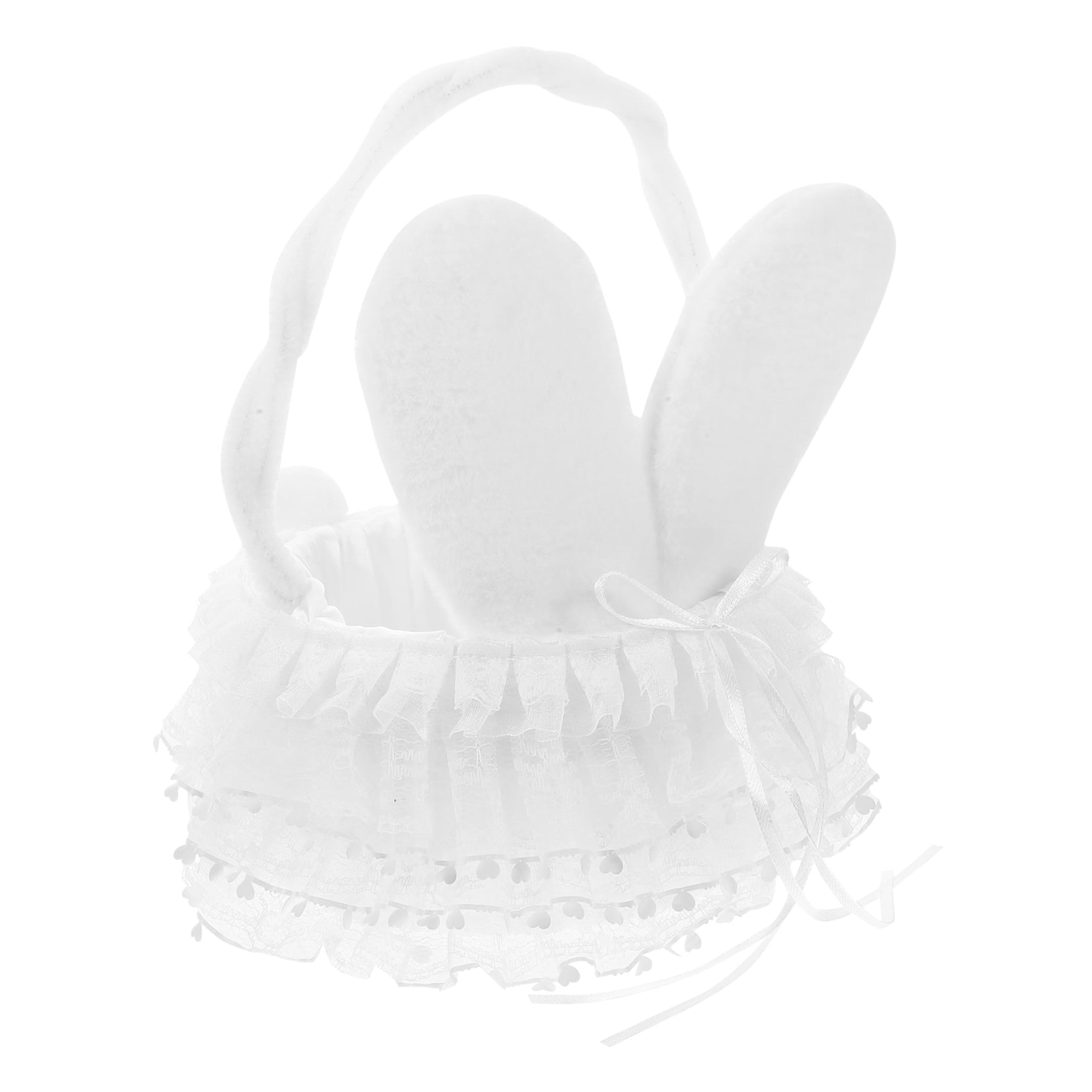 YOSADIER White Easter Basket with Handle, Bunny and Floral Pattern, Lightweight Decorative Basket for Indoor and Outdoor Use