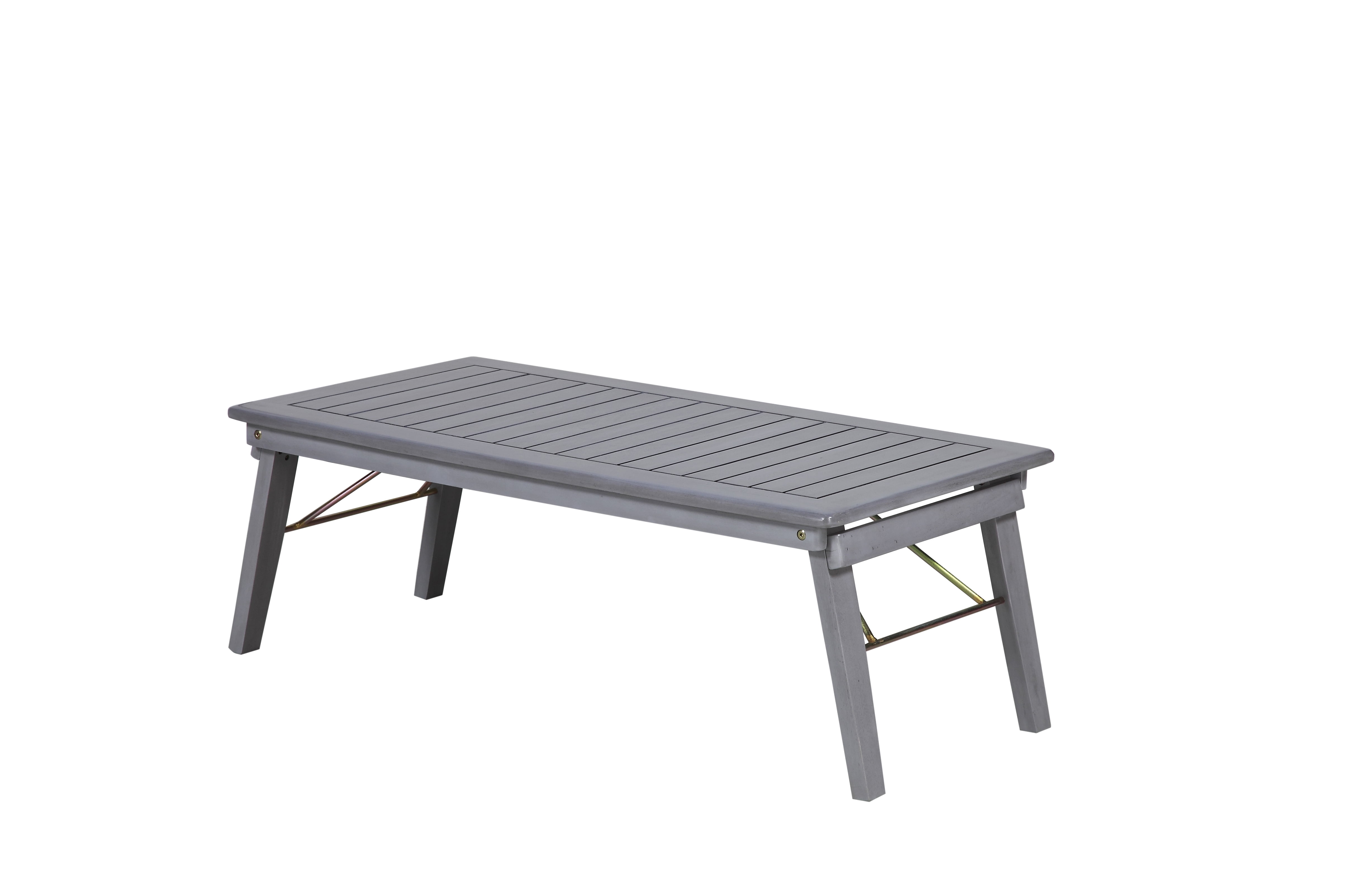 Linon Rosemary 4-Piece Acacia Outdoor Chat Set with Coffee Table, Loveseat & Chairs, Gray/Navy