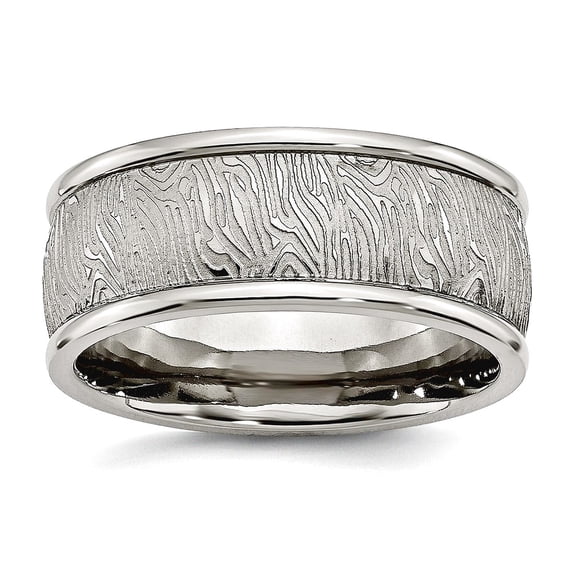 Stainless Steel Polished 9mm Textured Rounded Edge Ring Size 11 Ring for Women