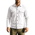 thumbnail image 2 of PiGOGI Men's Winter Coats Solid Color Long Sleeved Lapel Button Double Pocket Corduroy Jacket Casual Top White XL, 2 of 9