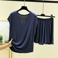 thumbnail image 2 of Timegard Summer Outfits for Women Lightweight Soft Loungewear V Neck Shorts Loose Solid Color Pjs Sets, 2 of 7
