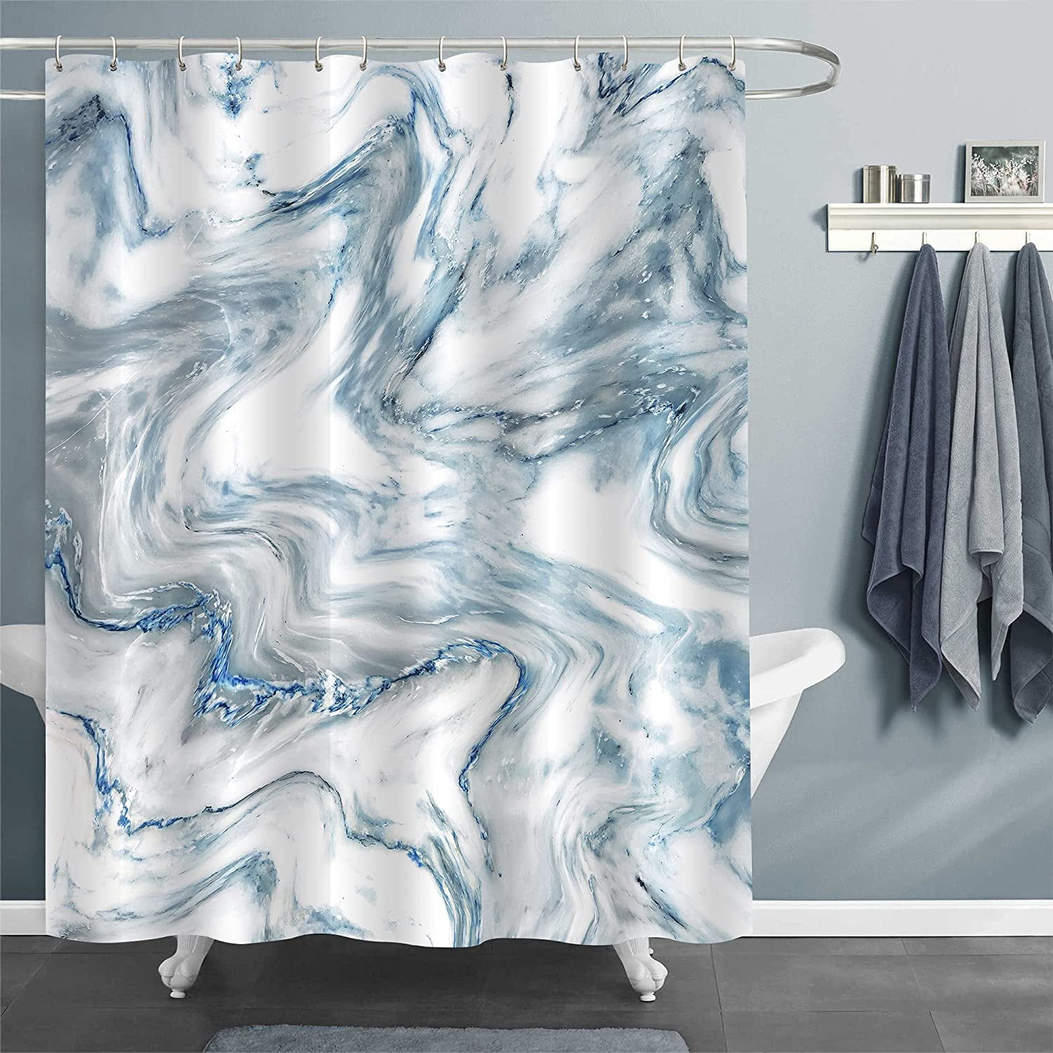 Marble Gray Shower Curtain Waterproof Fabric Bathroom Curtains Bath Mat 72X72'' 