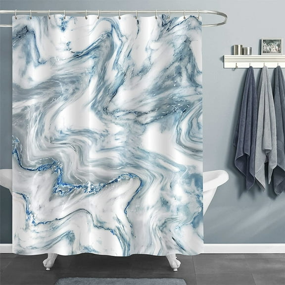 Blue Marble Shower Curtain Set, Abstract Modern Shower Curtain for Bathroom Decor, Light Blue Standard Shower Curtain for Bathtub, Waterproof Washable Fabric Shower Curtain, 72 x 72