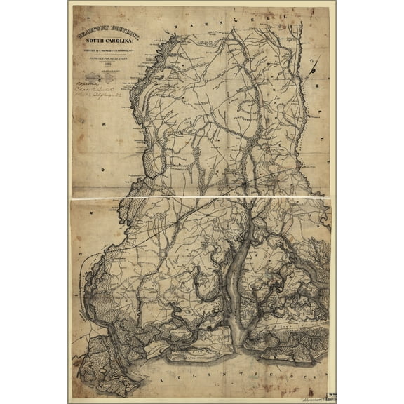 24"x36" Gallery Poster, map of Beaufort District, South Carolina 1825