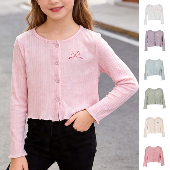 Abtuhar Toddler Girls Fall Winter Casual Outerwear and Jackets Ribbed Button‑up Short Sun‑protection Coat for 1‑9 Years
