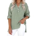 thumbnail image 4 of ClodeEU Women's V Neck Long Sleeve Button Shirt ,Solid Color Casual Loose Blouse Green,Womens Plus M, 4 of 8