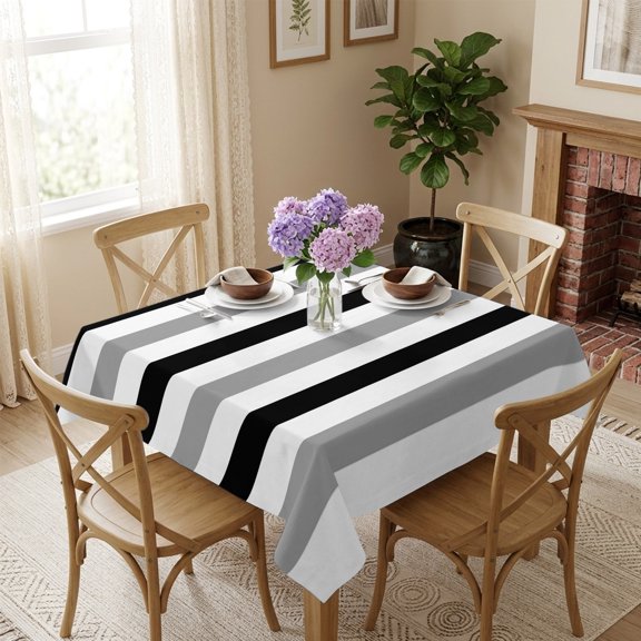 Black Gray Stripes Square Tablecloth 54x54 Inch Geometric Contrast Waterproof Polyester Table Cover, Washable Stain Resistant Tablecloth for Dining Table Kitchen Wedding