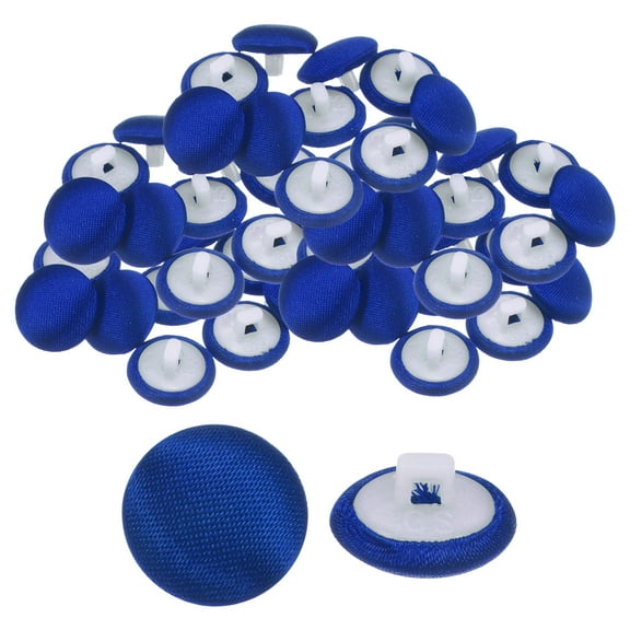 Uxcell 50pcs Satin Buttons 0.5" Smooth Satin Covered Round Buttons with Shank for Bridal Wedding Dress, Blue